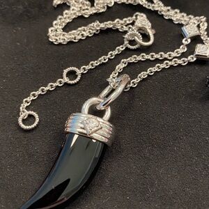 Judith Ripka”Lucky””Black Onyx Silver& (CZ) Pendant Necklace